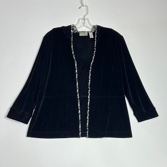 Chicos Travelers Long Sleeve Open Front Hoodie Cardigan Black Womens 1 Medium - Picture 3 of 12